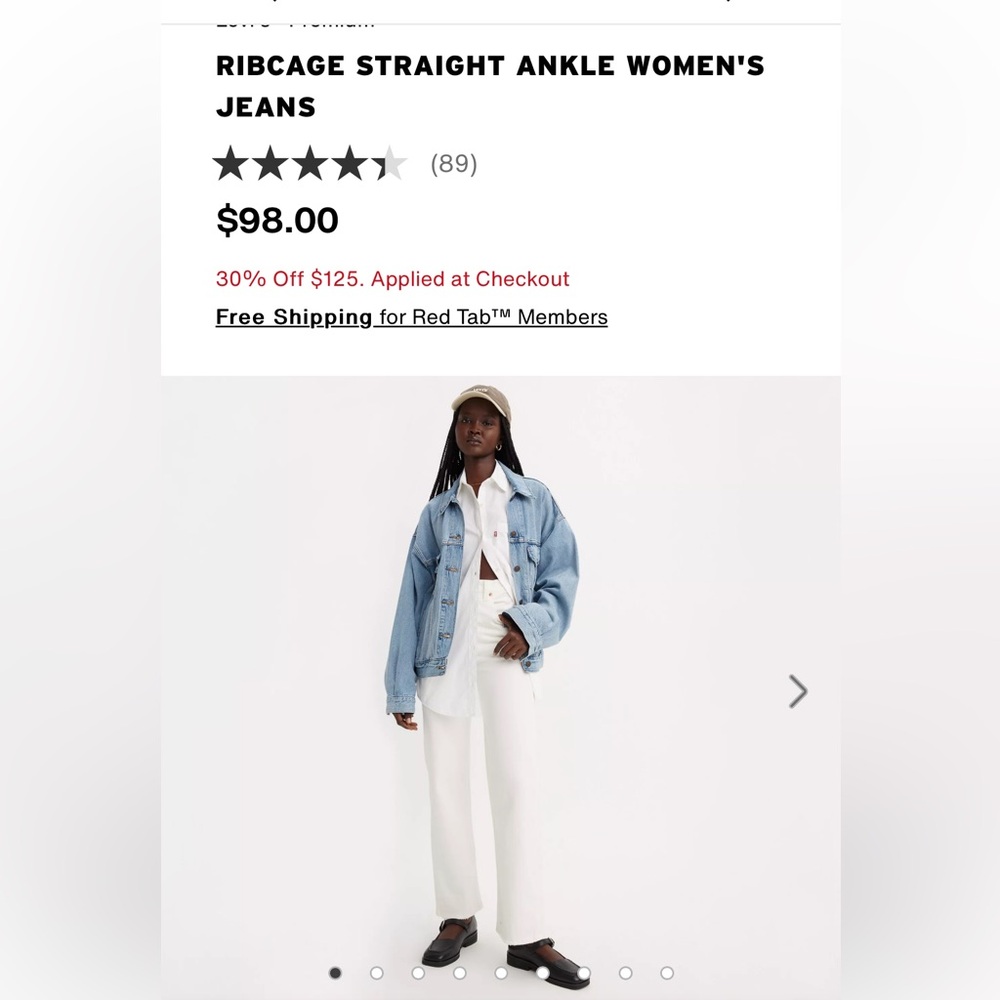 Levi’s Ribcage Straight Ankle Cloud Over White Size 27